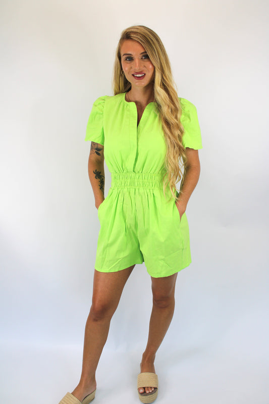 Stand Out in the Crowd Romper in Lime