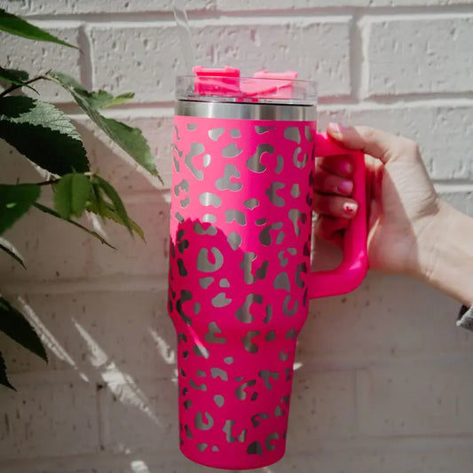 Hot Pink Metallic Leopard Tumbler