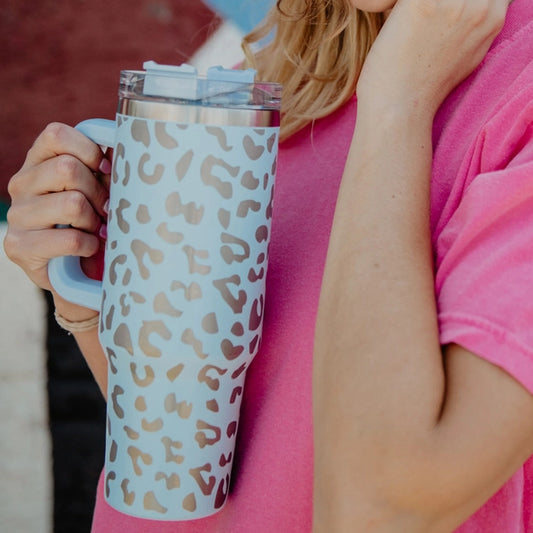 Light Blue Metallic Leopard Tumbler